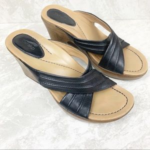 Dansko black leather wedge platform sandals